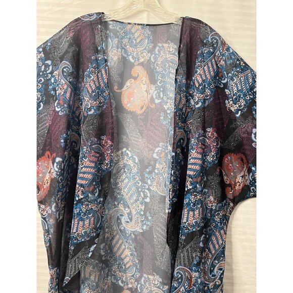 Sheer Paisley Open-Front Kimono Cardigan XXL Lightweight Boho Purple Blue Black - Picture 14 of 15